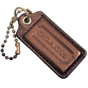 🤎 2.5" Coach Metallic Bronze Leather Hangtag Bag Fob Purse Charm Keychain